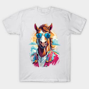 Funky Horse in Hawaiian Shirt and Sunglasses T-Shirt